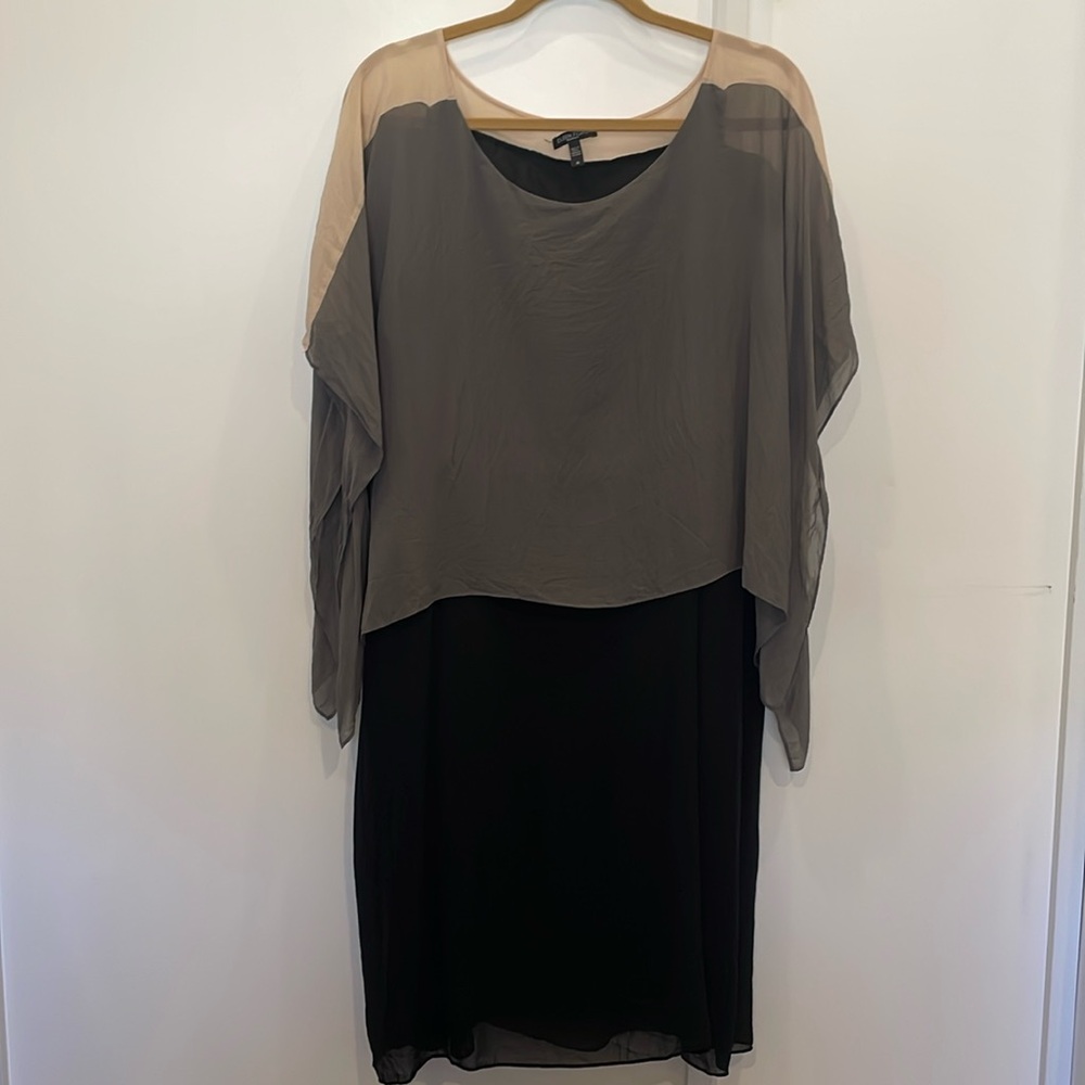 Eileen Fisher Modest Grey Black Silk Dress